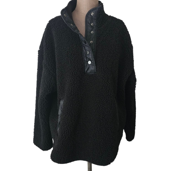Athleta Cozy Sherpa Snap Sweatshirt Size XL Black - Picture 9 of 15